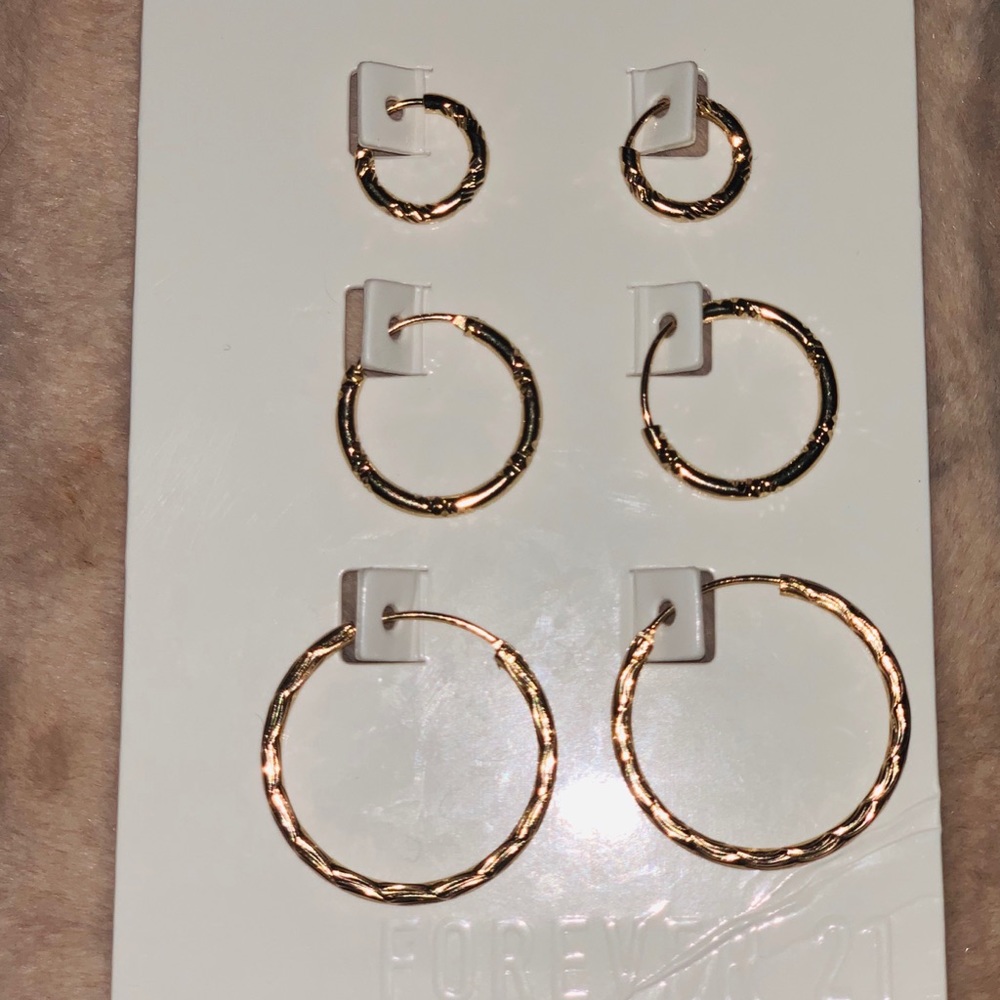 Forever 21 Three-pack etched gold hoop earrings